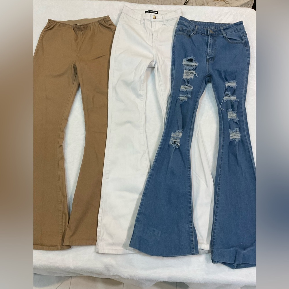 Bundle of 3 Flare Jeans Flare & Wide Leg Jeans - Blue, White, Brown